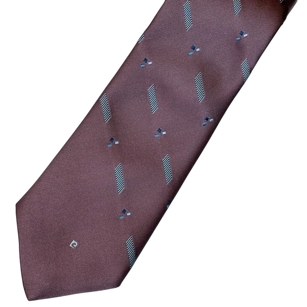 Pierre Cardin Mens Geometric Silk Blend Necktie Burgundy‎ Brown 1970's Vintage